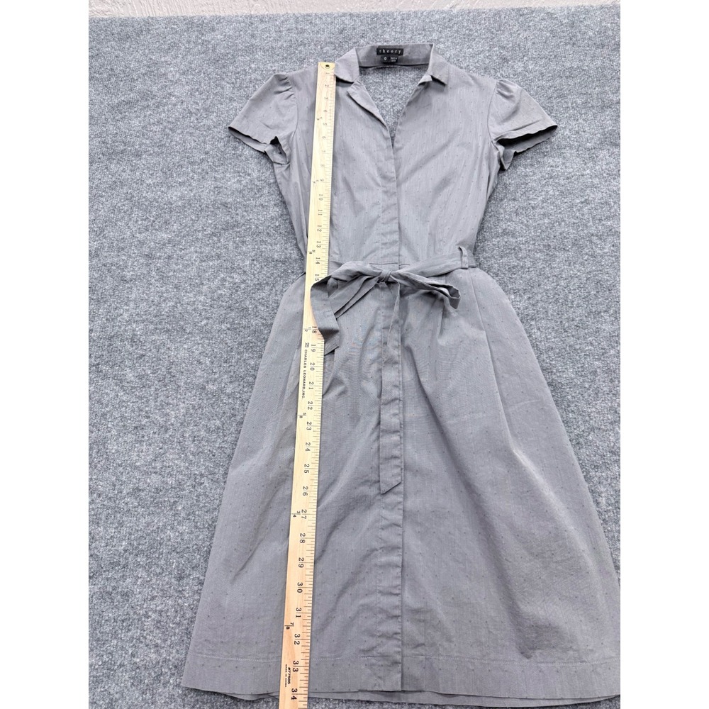 Theory Womens Grey Short Sleeve Back Cutout Tie Waist Shirtdress Size 0 - Picture 3 of 7